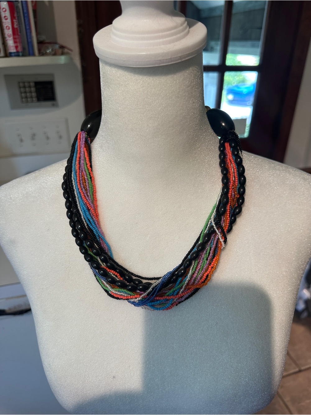 Vintage Multicolor Seed Bead Statement Necklace - 18” Necklace & 2.5” Extender - Picture 2 of 5